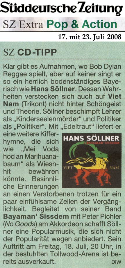 Hans Söllner beim Tollwood, Süddeutsche Zeitung